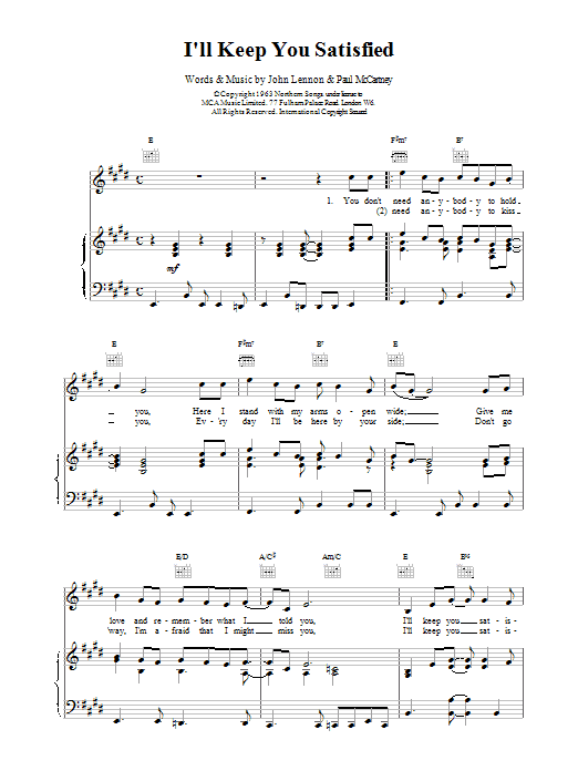 Billy J. Kramer I'll Keep You Satisfied sheet music notes and chords arranged for Piano, Vocal & Guitar Chords