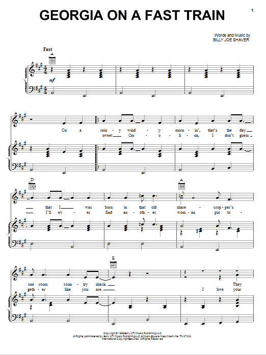 Billy Joe Shaver Georgia On A Fast Train sheet music notes and chords arranged for Piano, Vocal & Guitar Chords (Right-Hand Melody)