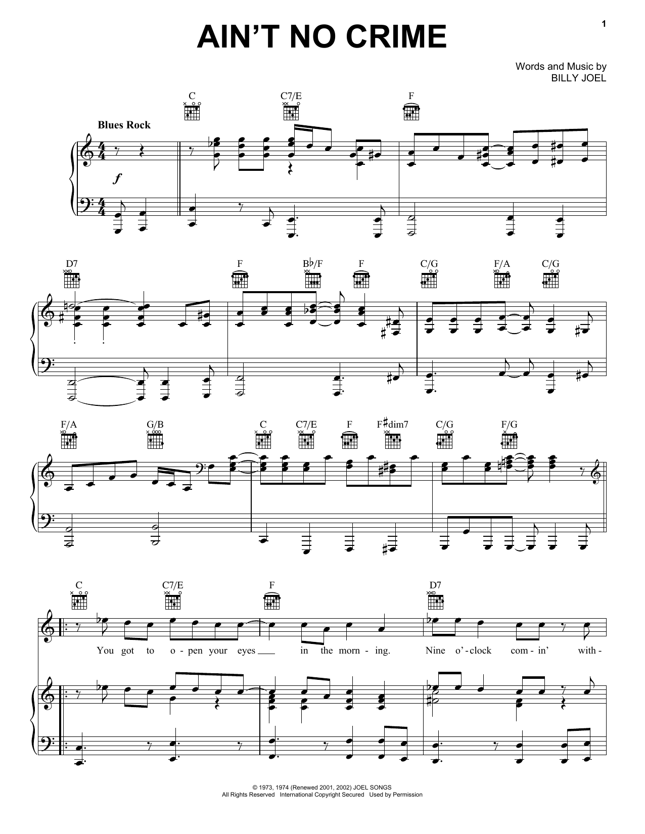 Billy Joel Ain't No Crime sheet music notes and chords arranged for Piano, Vocal & Guitar Chords (Right-Hand Melody)