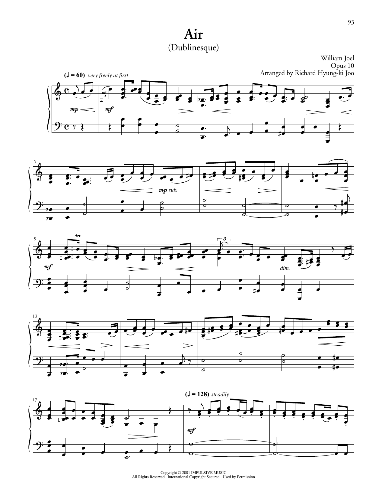 Billy Joel Air (Dublinesque) sheet music notes and chords arranged for Piano Solo