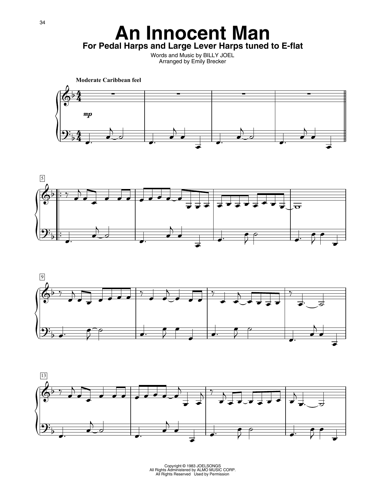 Billy Joel An Innocent Man (arr. Emily Brecker) sheet music notes and chords arranged for Harp