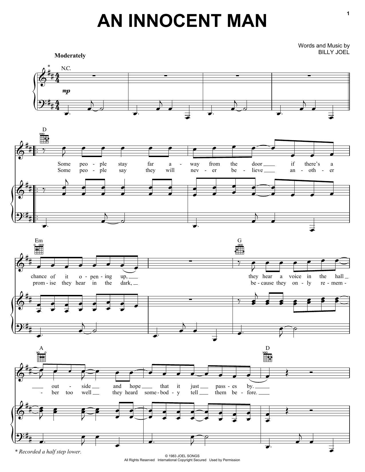 Billy Joel An Innocent Man sheet music notes and chords arranged for Keyboard Transcription