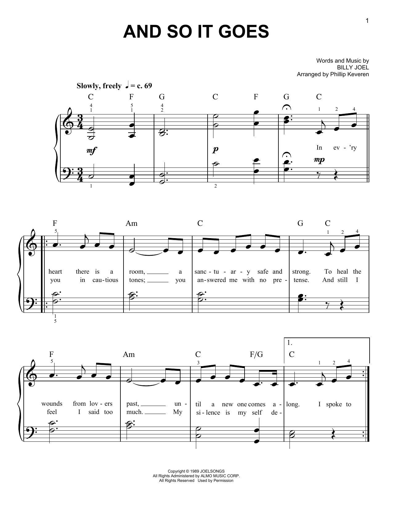 Billy Joel And So It Goes (arr. Phillip Keveren) sheet music notes and chords arranged for Easy Piano