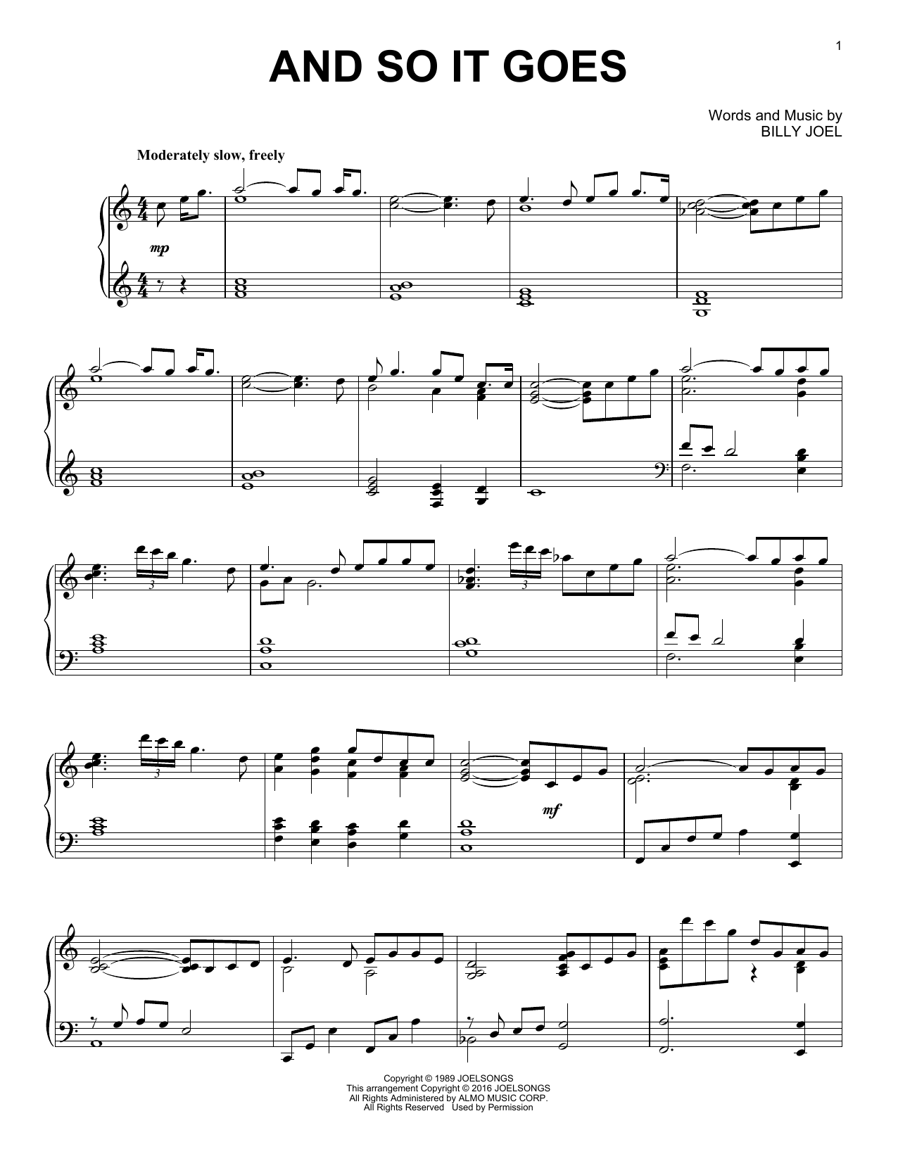Billy Joel And So It Goes [Jazz version] sheet music notes and chords arranged for Piano Solo