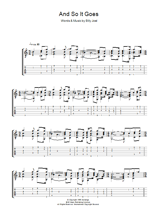 Billy Joel And So It Goes sheet music notes and chords arranged for Solo Guitar