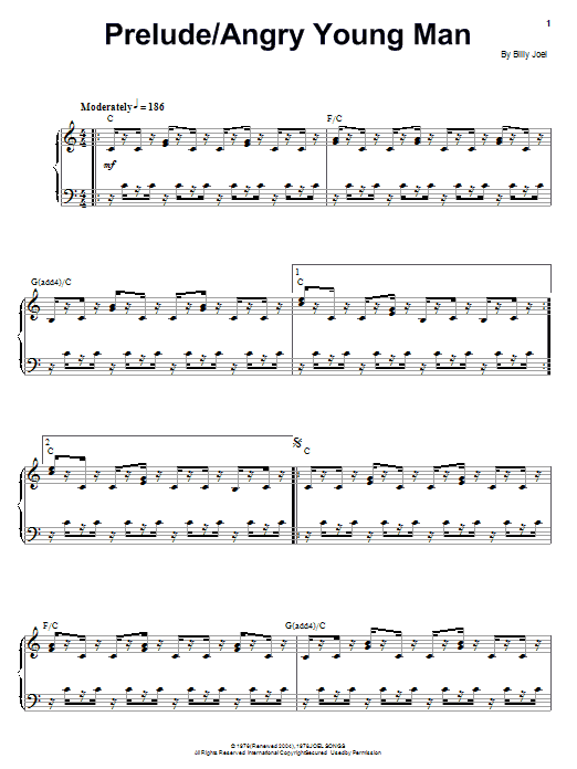 Billy Joel Angry Young Man sheet music notes and chords arranged for Keyboard Transcription