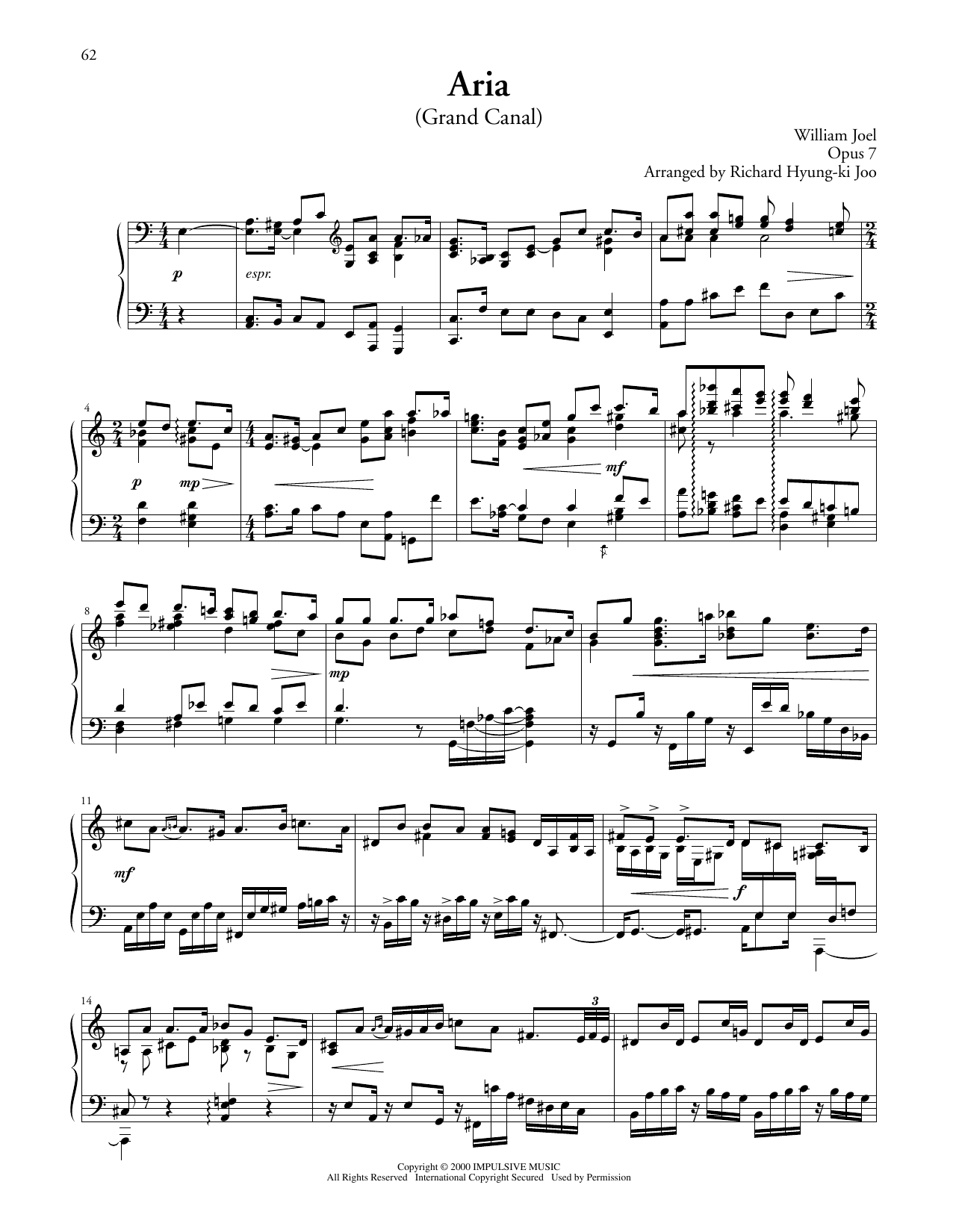 Billy Joel Aria (Grand Canal) sheet music notes and chords arranged for Piano Solo