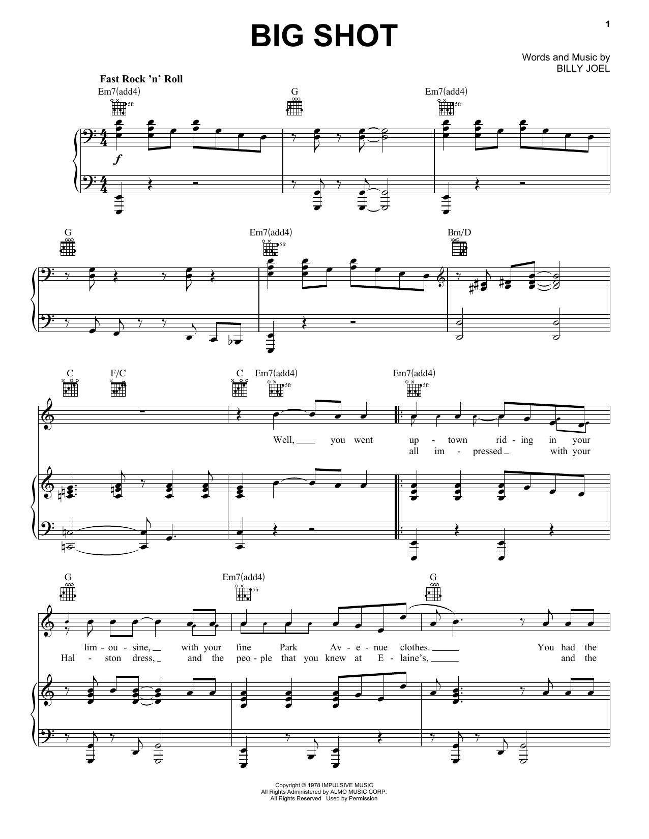 Billy Joel Big Shot sheet music notes and chords arranged for Piano Chords/Lyrics