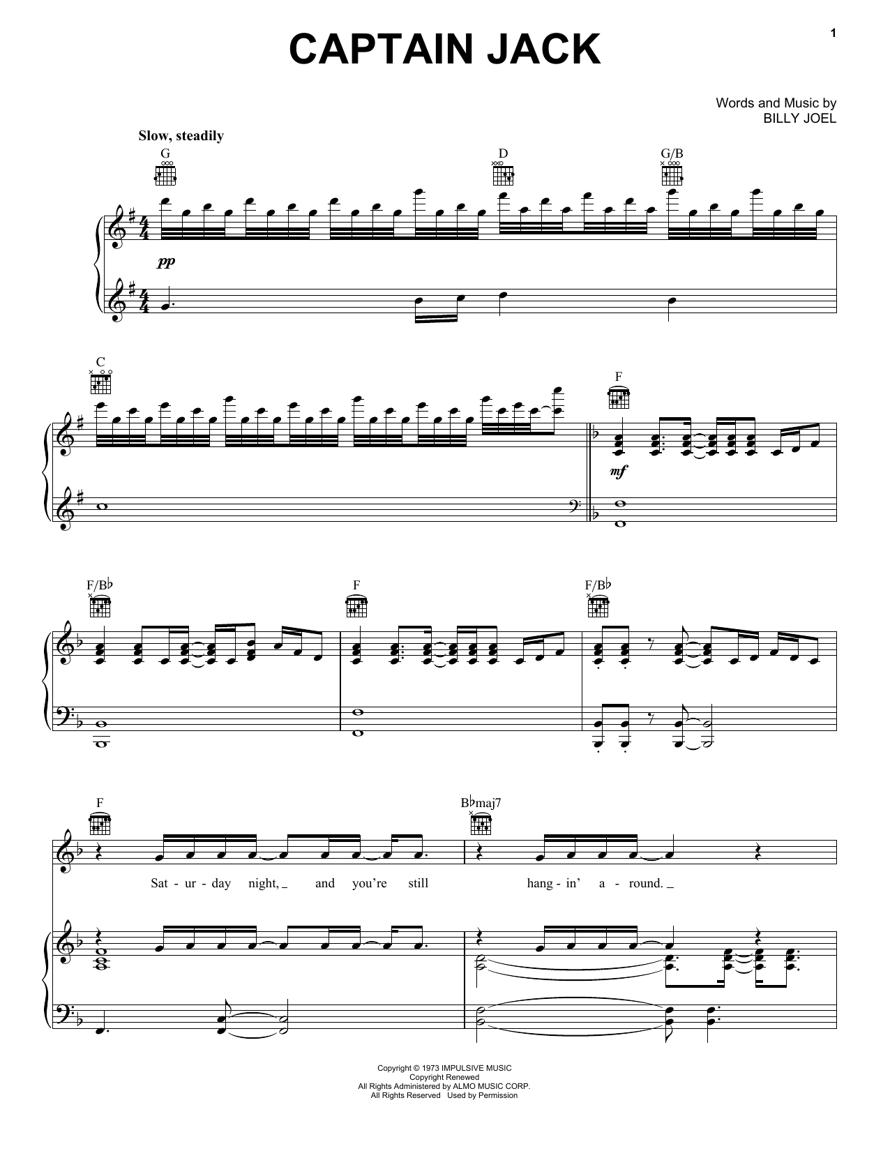 Billy Joel Captain Jack sheet music notes and chords arranged for Piano & Vocal