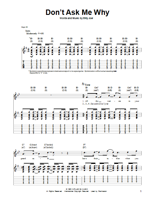 Billy Joel Don't Ask Me Why sheet music notes and chords arranged for Ukulele