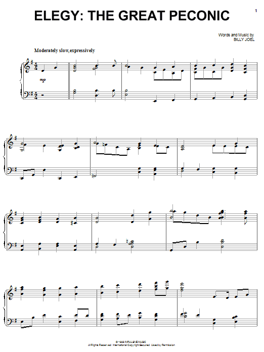 Billy Joel Elegy: The Great Peconic sheet music notes and chords arranged for Piano Solo