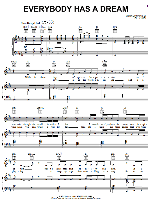 Billy Joel Everybody Has A Dream sheet music notes and chords arranged for Keyboard Transcription