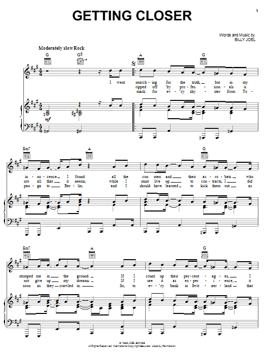 Billy Joel Getting Closer sheet music notes and chords arranged for Piano, Vocal & Guitar Chords (Right-Hand Melody)