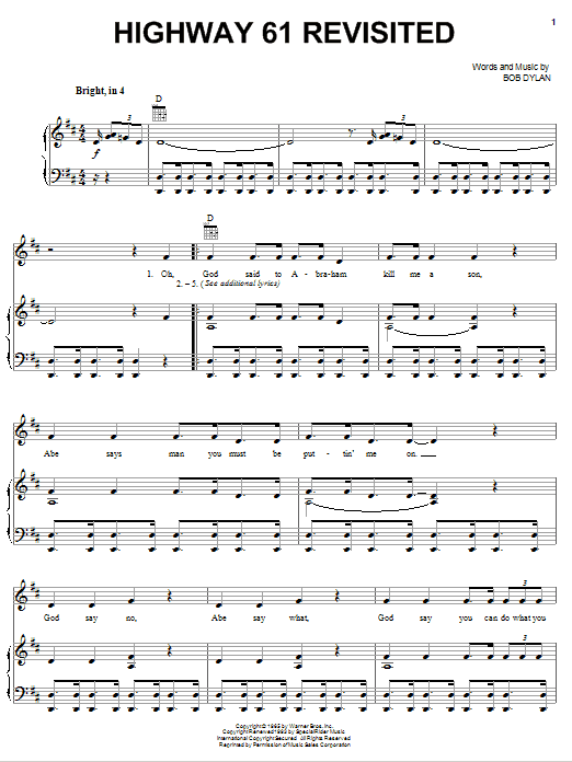 Billy Joel Highway 61 Revisited sheet music notes and chords arranged for Piano, Vocal & Guitar Chords (Right-Hand Melody)