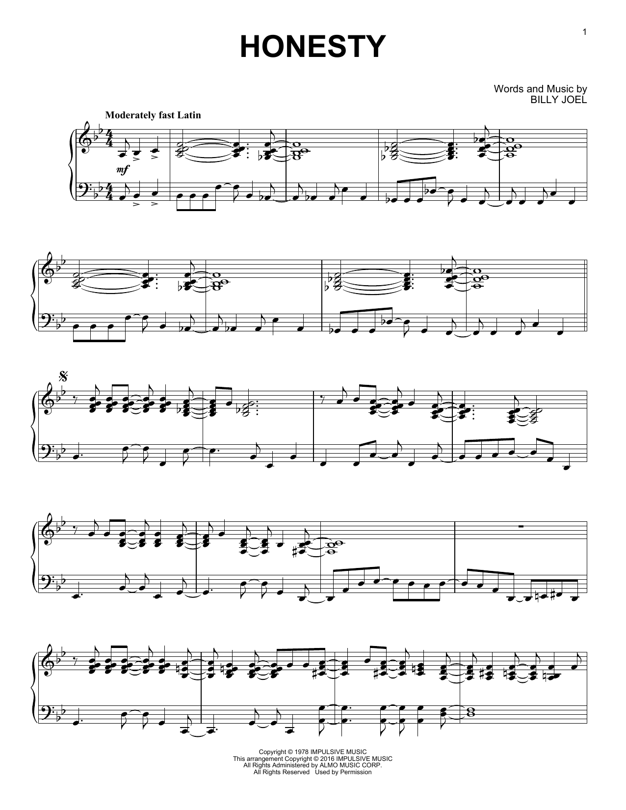 Billy Joel Honesty [Jazz version] sheet music notes and chords arranged for Piano Solo