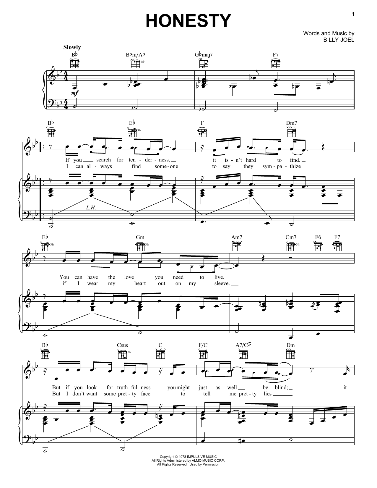 Billy Joel Honesty sheet music notes and chords arranged for Guitar Chords/Lyrics