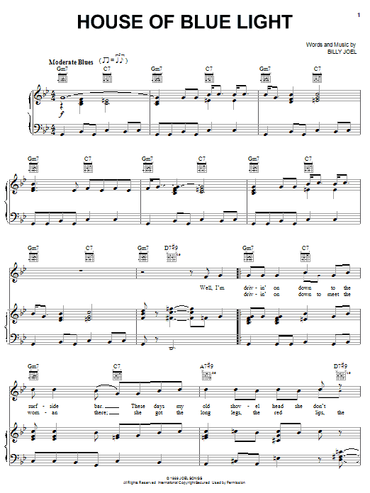 Billy Joel House Of Blue Light sheet music notes and chords arranged for Piano, Vocal & Guitar Chords (Right-Hand Melody)