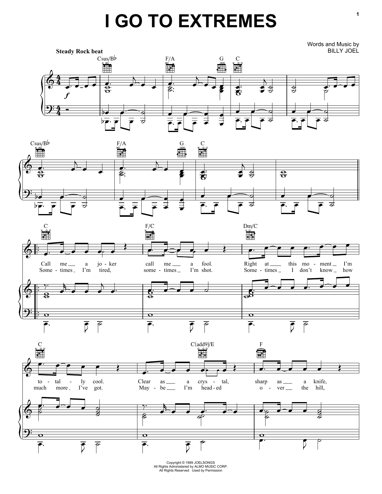 Billy Joel I Go To Extremes sheet music notes and chords arranged for Piano Chords/Lyrics