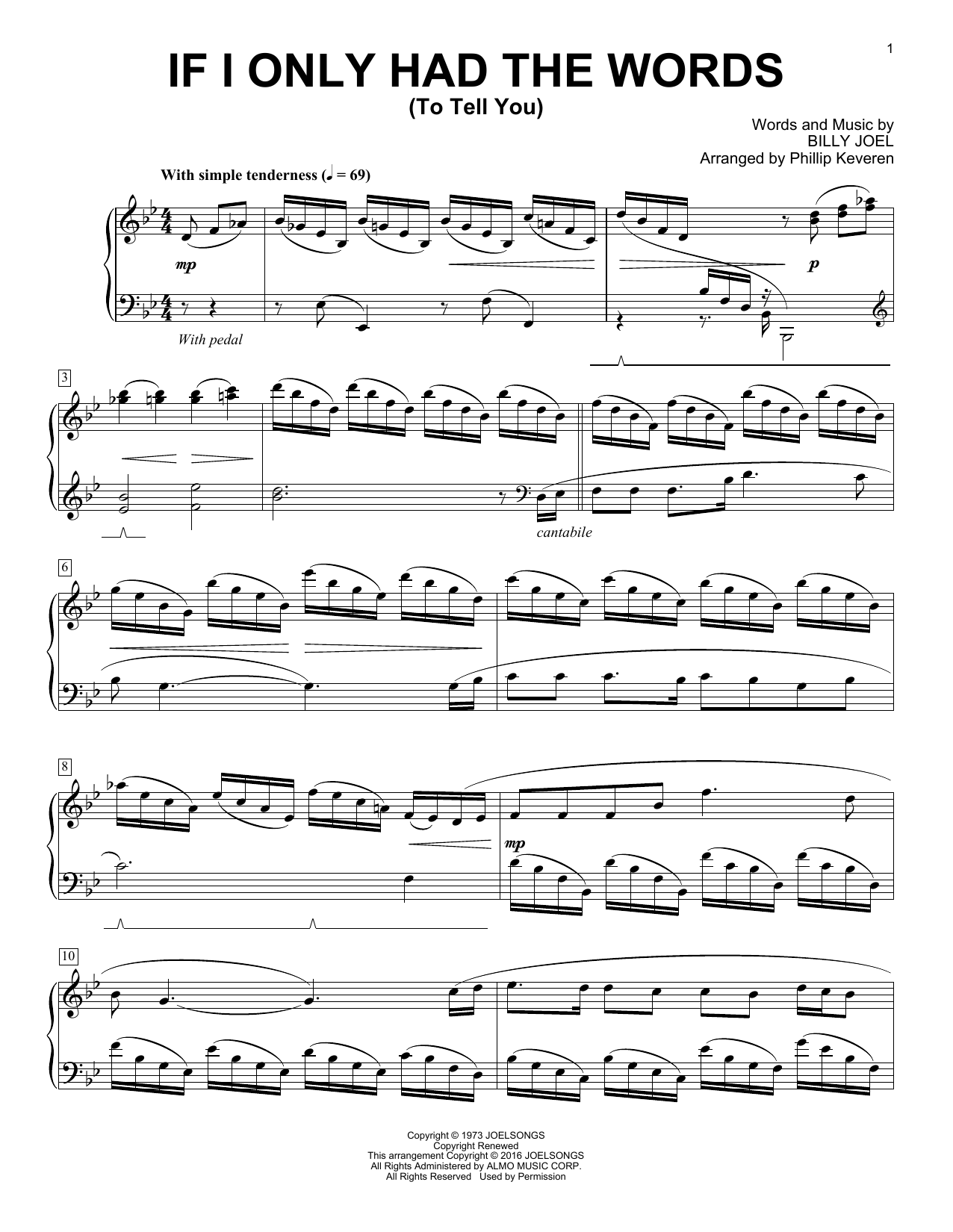 Billy Joel If I Only Had The Words (To Tell You) [Classical version] (arr. Phillip Keveren) sheet music notes and chords arranged for Piano Solo