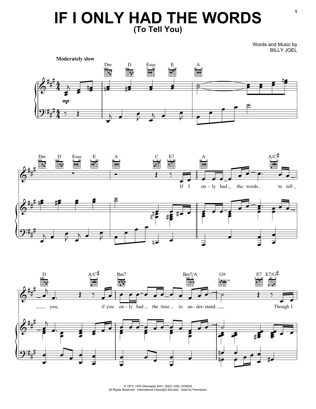 Billy Joel If I Only Had The Words (To Tell You) sheet music notes and chords arranged for Piano, Vocal & Guitar Chords (Right-Hand Melody)