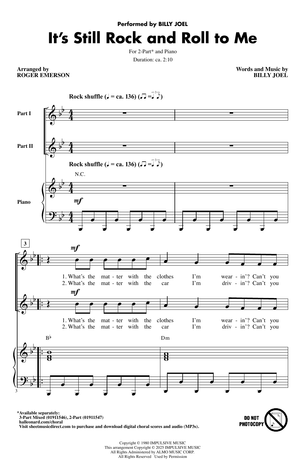 Billy Joel It's Still Rock And Roll To Me (arr. Roger Emerson) sheet music notes and chords arranged for 3-Part Mixed Choir