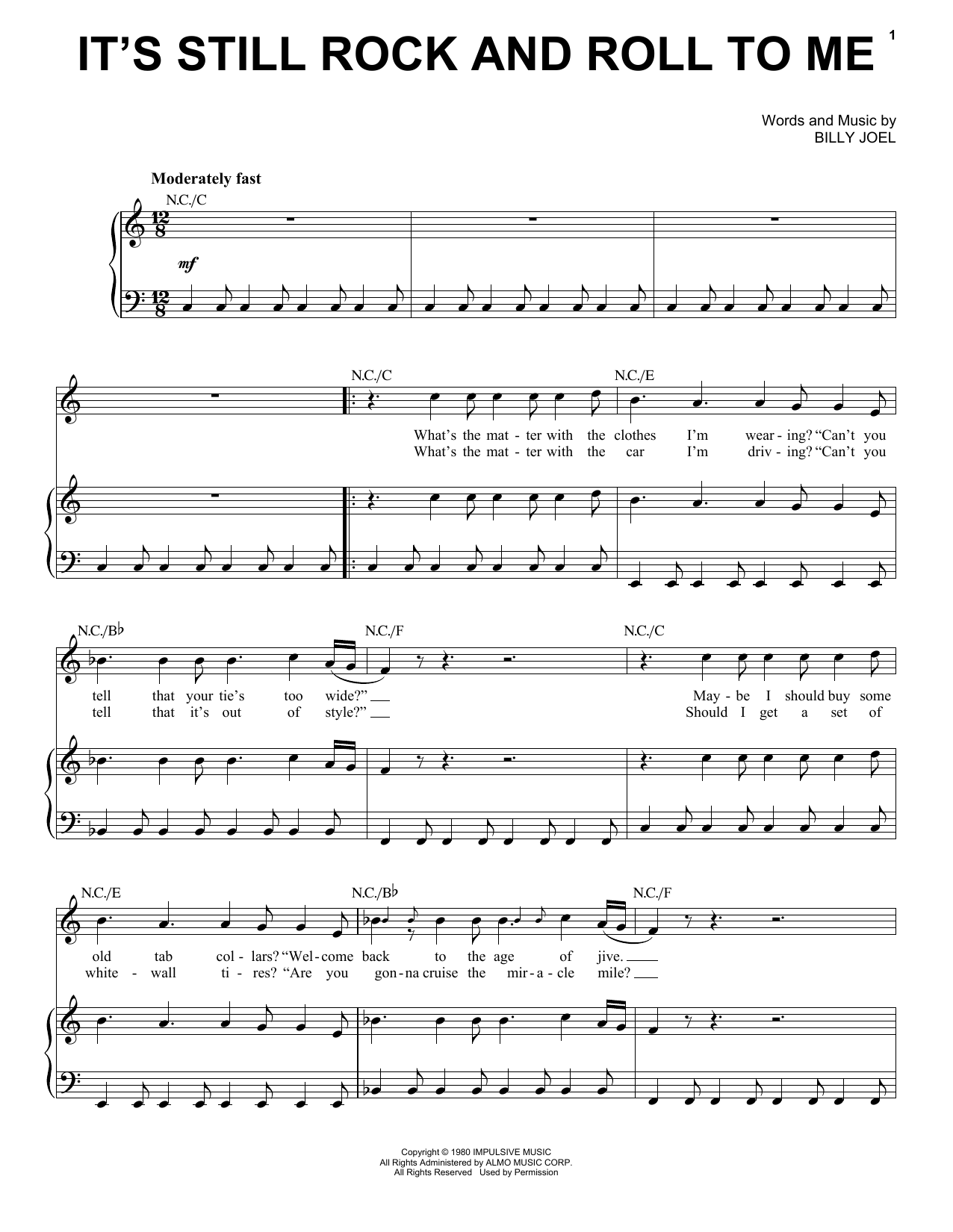 Billy Joel It's Still Rock And Roll To Me sheet music notes and chords arranged for Piano Chords/Lyrics