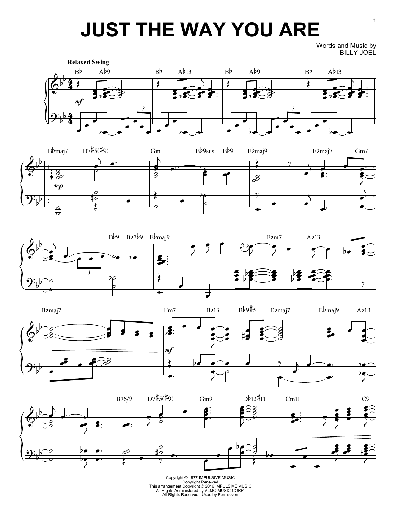 Billy Joel Just The Way You Are [Jazz version] (arr. Brent Edstrom) sheet music notes and chords arranged for Piano Solo
