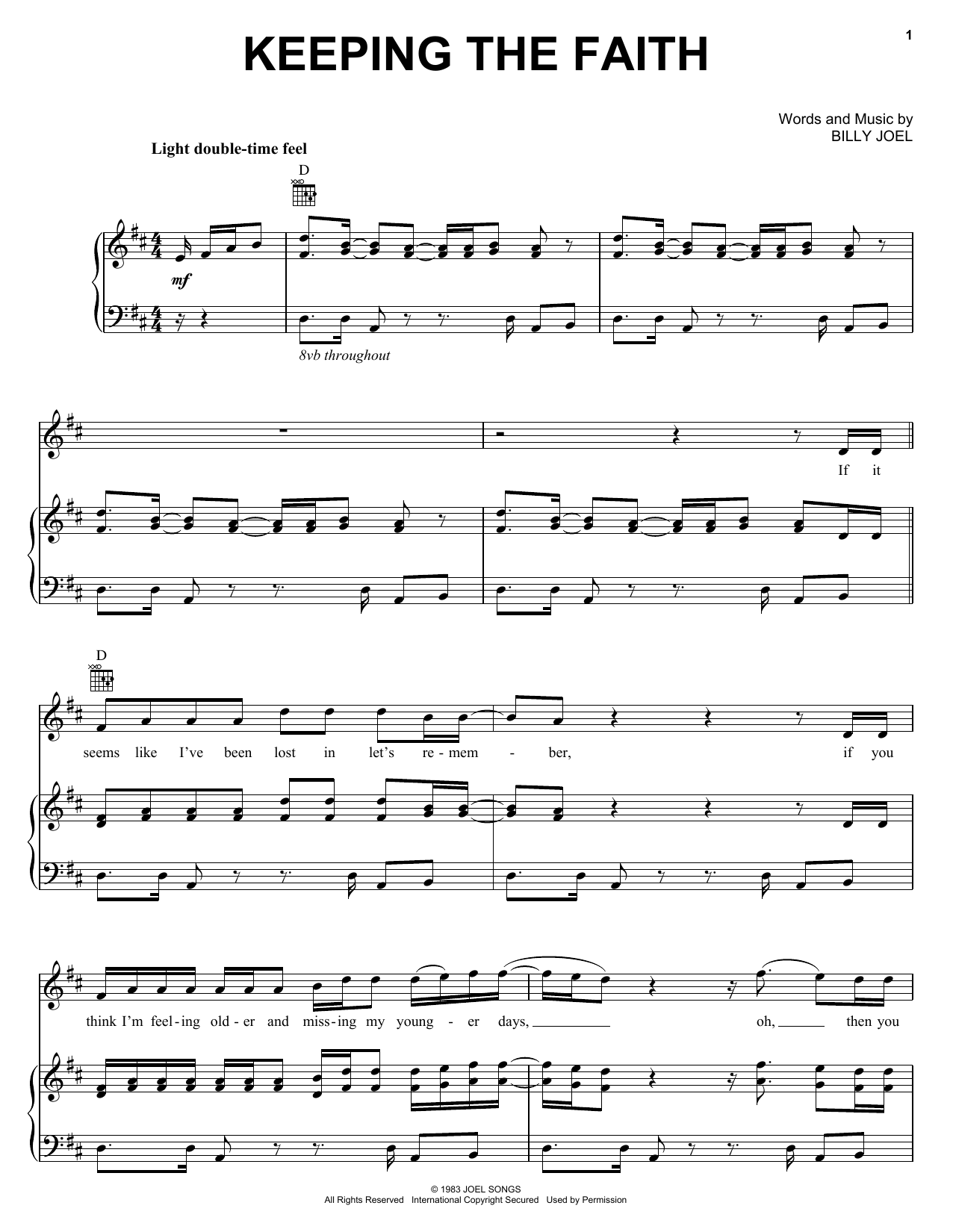 Billy Joel Keeping The Faith sheet music notes and chords arranged for Piano Chords/Lyrics