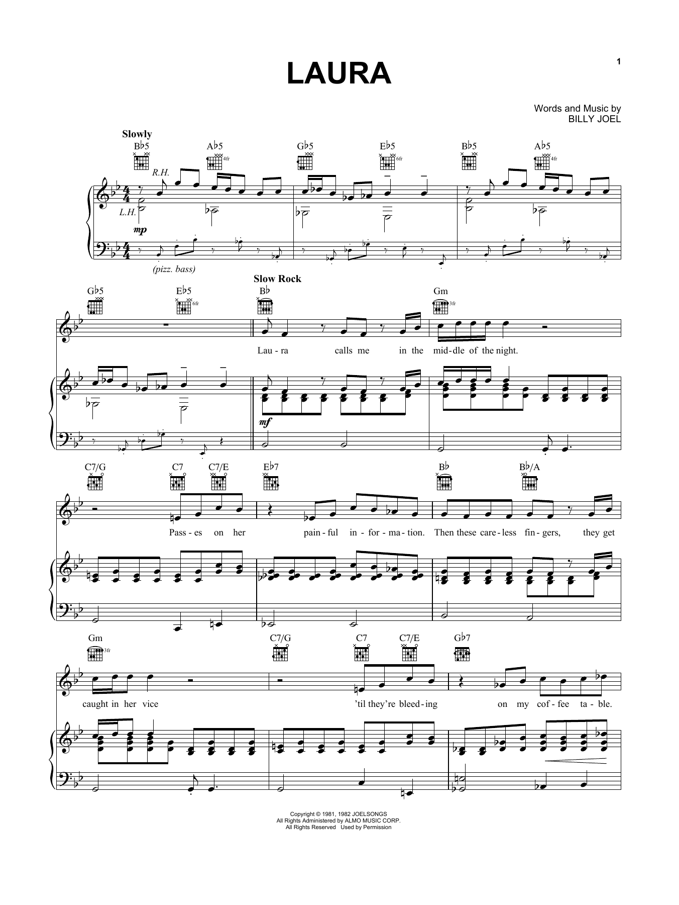 Billy Joel Laura sheet music notes and chords arranged for Piano, Vocal & Guitar Chords (Right-Hand Melody)