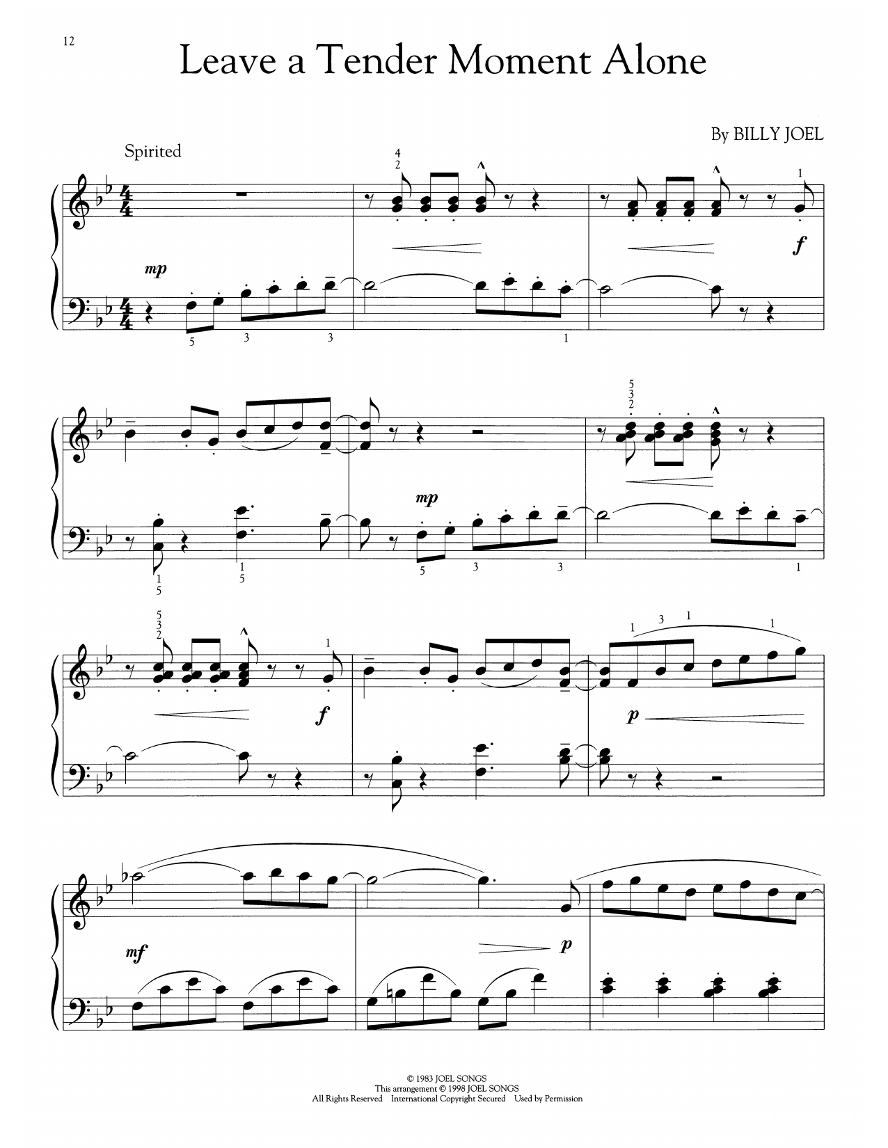 Billy Joel Leave A Tender Moment Alone (arr. Phillip Keveren) sheet music notes and chords arranged for Easy Piano Solo