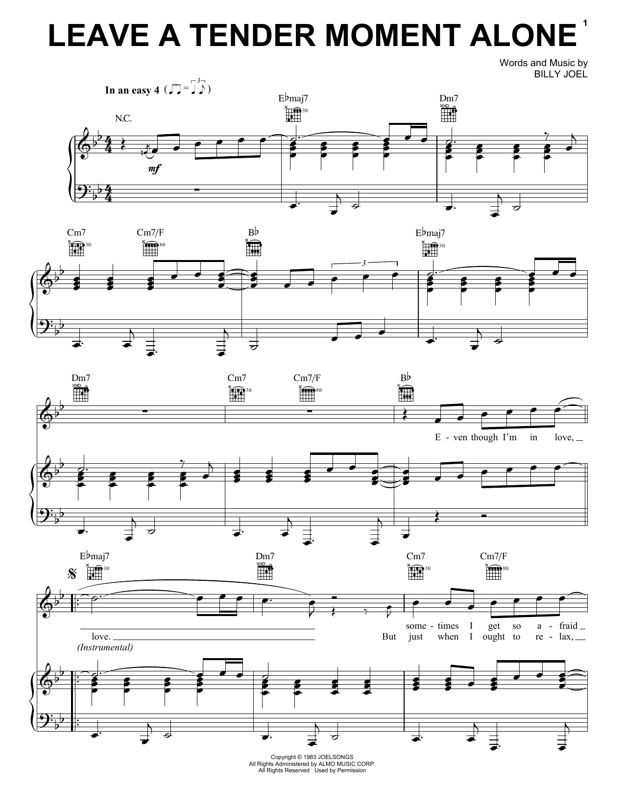 Billy Joel Leave A Tender Moment Alone sheet music notes and chords arranged for Piano Chords/Lyrics
