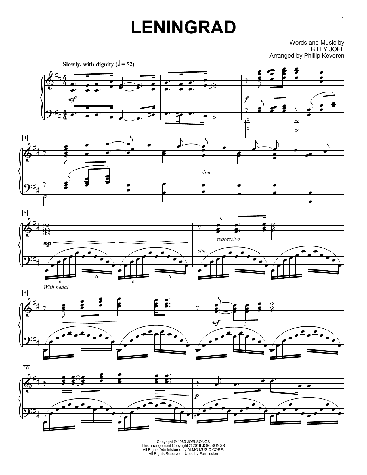 Billy Joel Leningrad [Classical version] (arr. Phillip Keveren) sheet music notes and chords arranged for Piano Solo