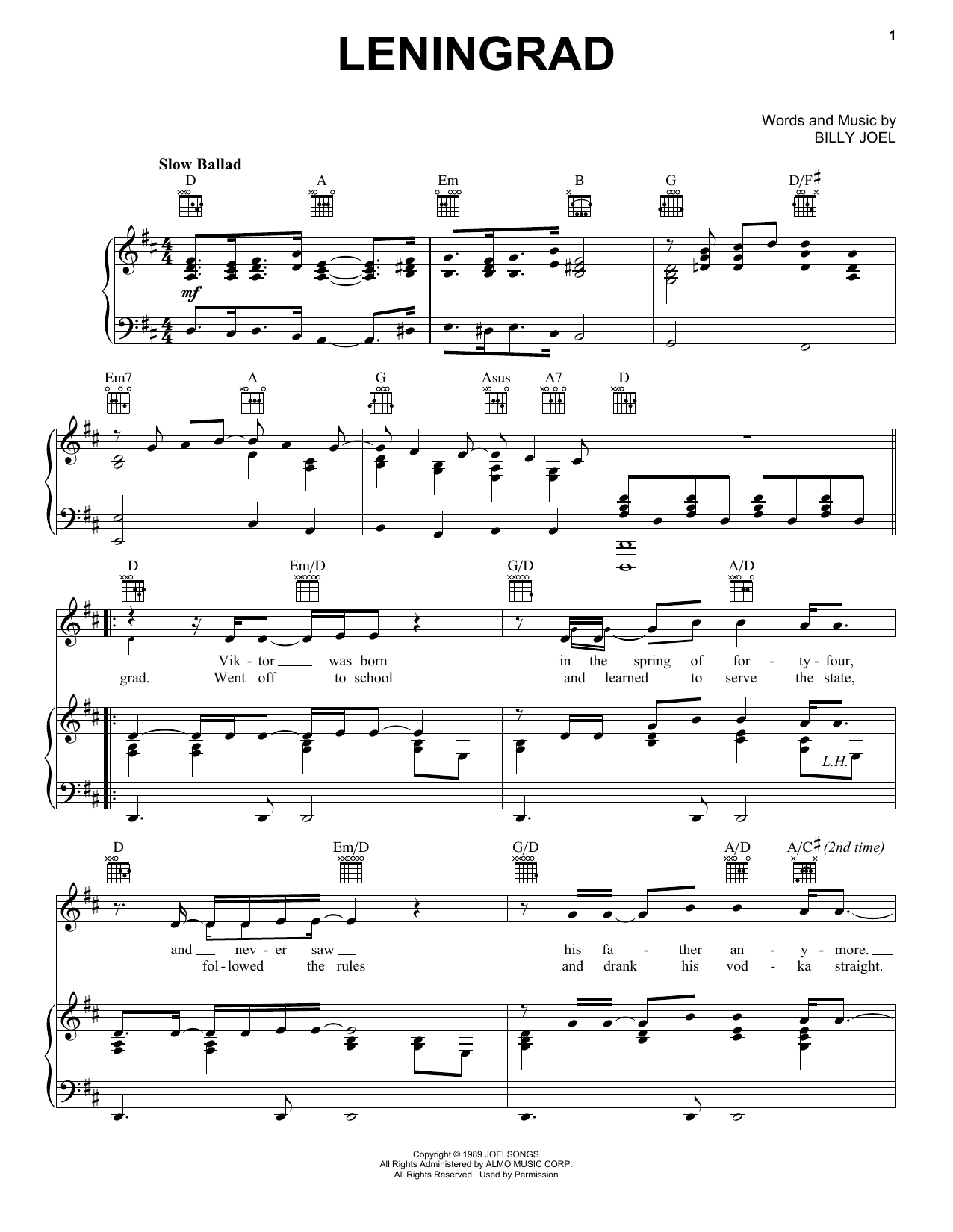 Billy Joel Leningrad sheet music notes and chords arranged for Guitar Chords/Lyrics