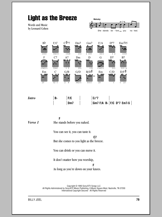 Billy Joel Light As The Breeze sheet music notes and chords arranged for Guitar Chords/Lyrics