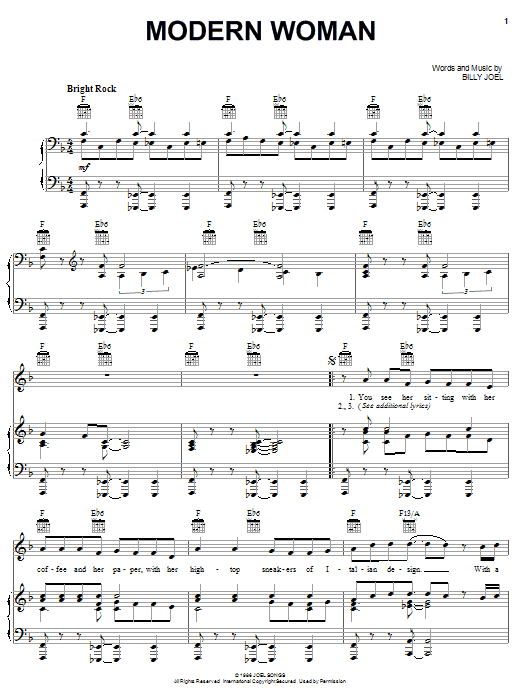 Billy Joel Modern Woman sheet music notes and chords arranged for Piano Chords/Lyrics