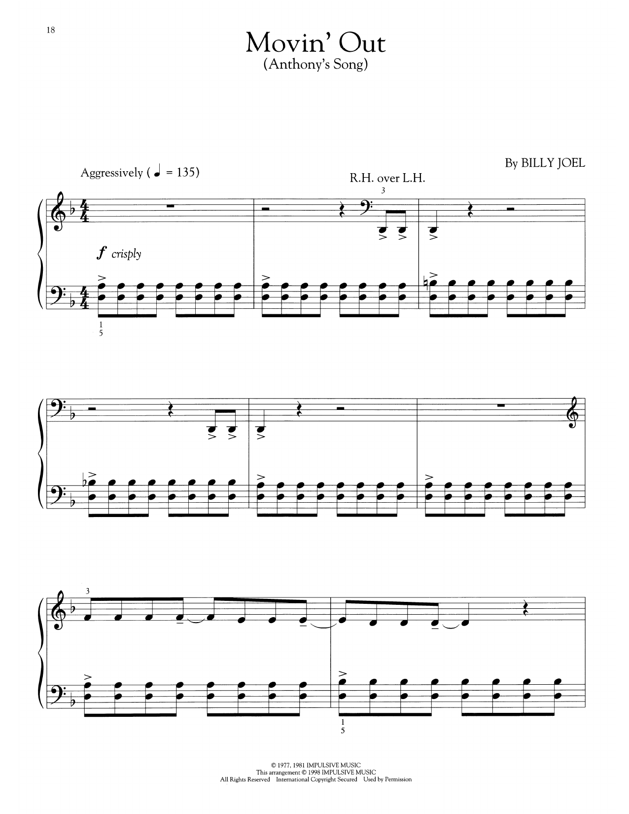 Billy Joel Movin' Out (Anthony's Song) (arr. Phillip Keveren) sheet music notes and chords arranged for Easy Piano Solo