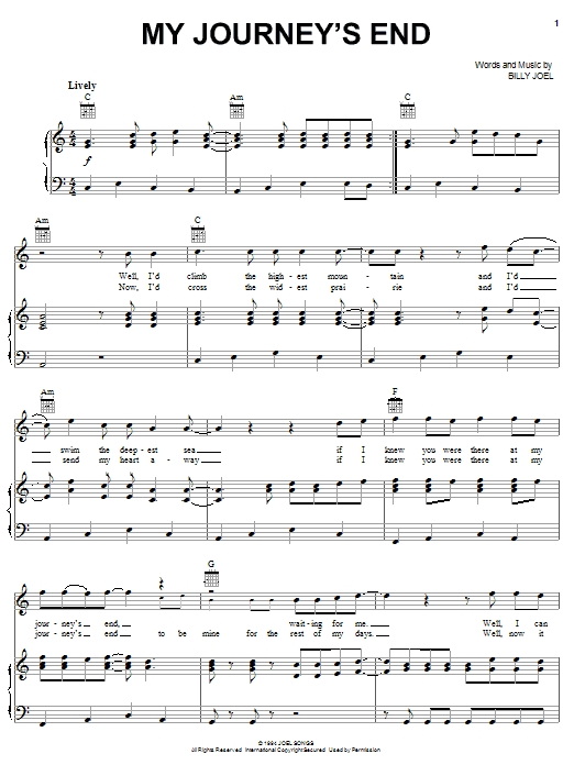 Billy Joel My Journey's End sheet music notes and chords arranged for Piano, Vocal & Guitar Chords (Right-Hand Melody)
