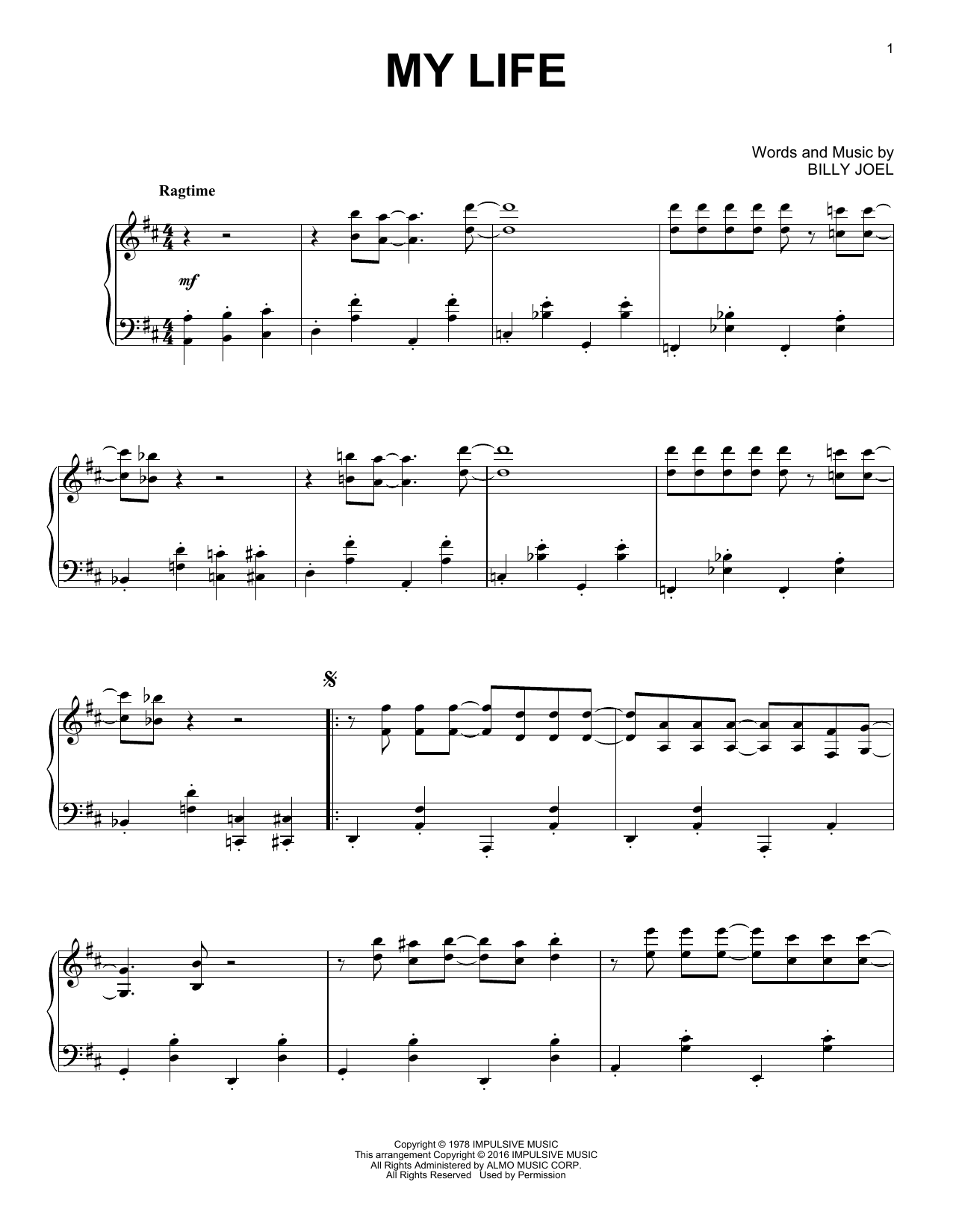 Billy Joel My Life [Jazz version] sheet music notes and chords arranged for Piano Solo
