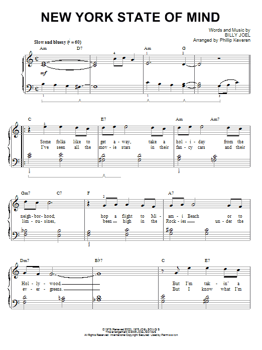 Billy Joel New York State Of Mind (arr. Phillip Keveren) sheet music notes and chords arranged for Easy Piano