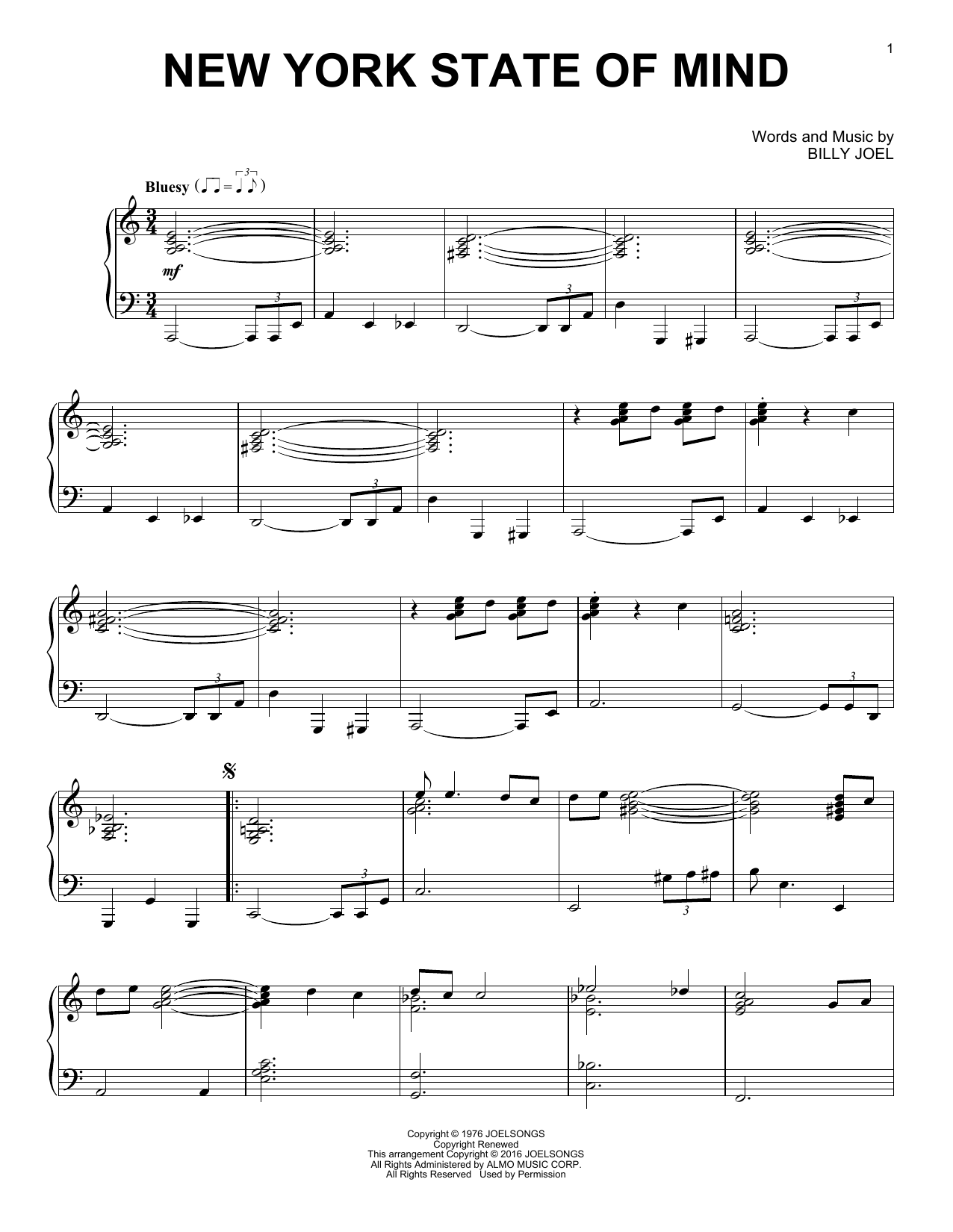Billy Joel New York State Of Mind [Jazz version] sheet music notes and chords arranged for Piano Solo