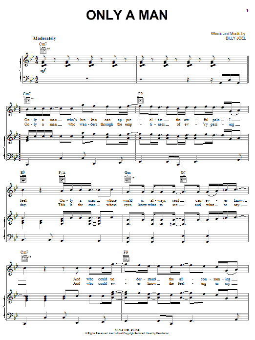 Billy Joel Only A Man sheet music notes and chords arranged for Piano, Vocal & Guitar Chords (Right-Hand Melody)