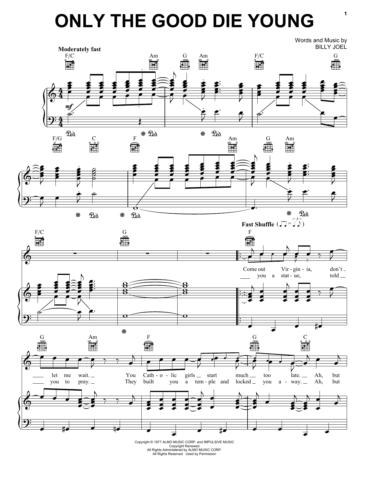 Billy Joel Only The Good Die Young sheet music notes and chords arranged for Keyboard Transcription
