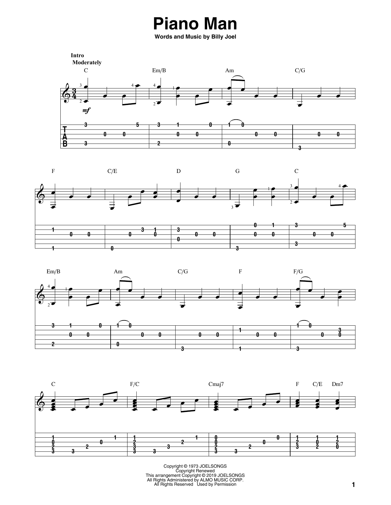 Billy Joel Piano Man (arr. Bill LaFleur) sheet music notes and chords arranged for Solo Guitar