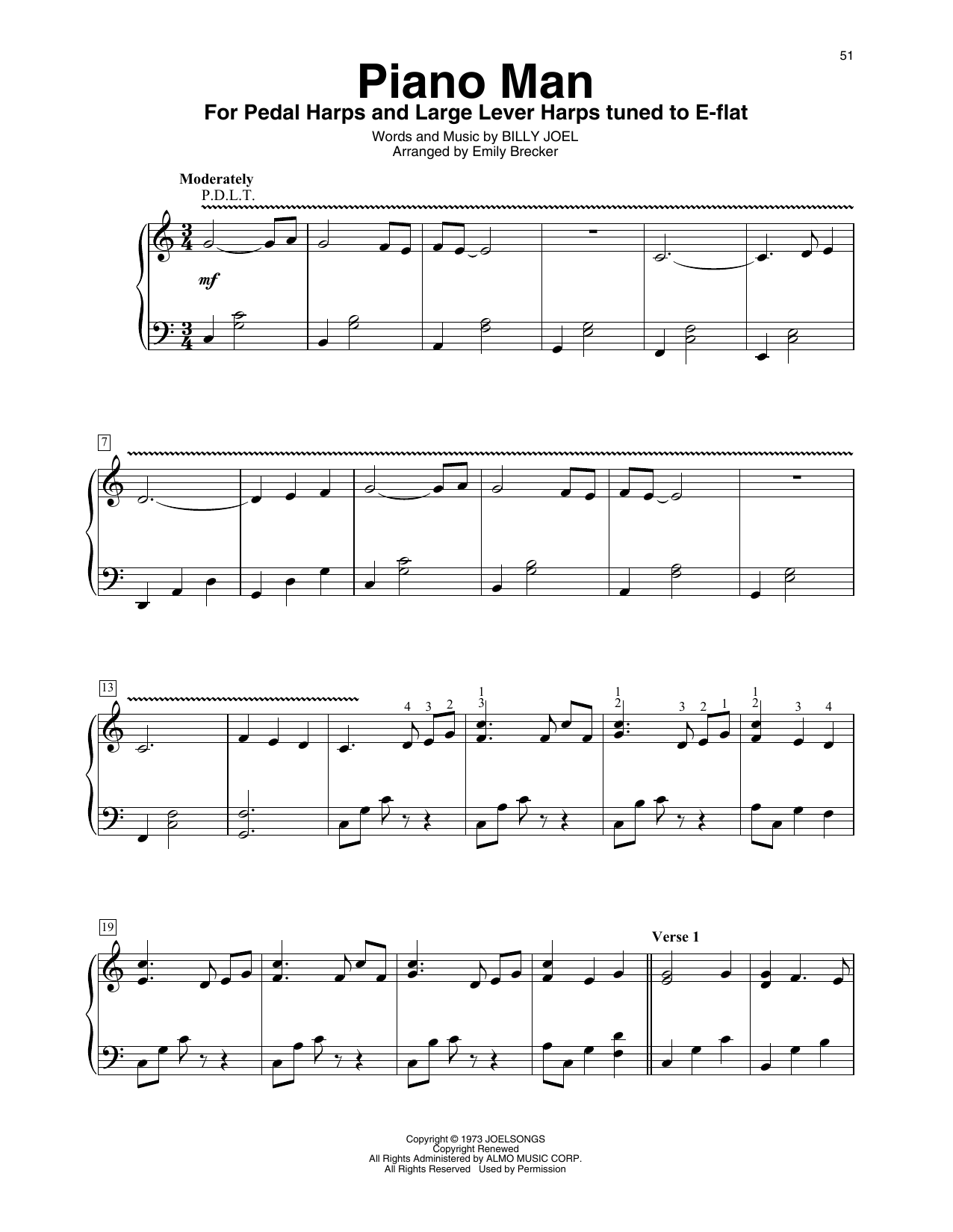 Billy Joel Piano Man (arr. Emily Brecker) sheet music notes and chords arranged for Harp