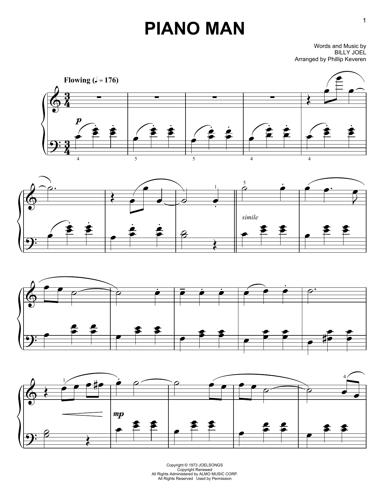 Billy Joel Piano Man [Classical version] (arr. Phillip Keveren) sheet music notes and chords arranged for Easy Piano
