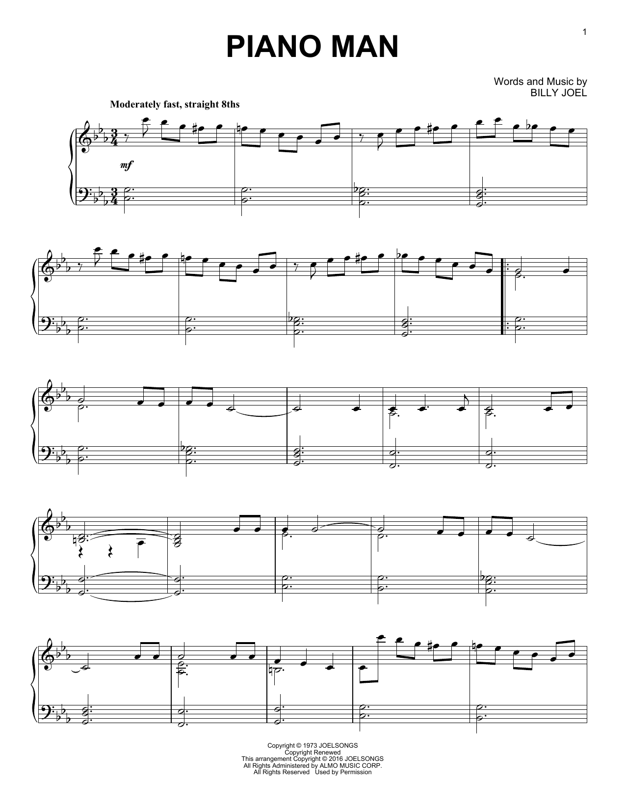Billy Joel Piano Man [Jazz version] sheet music notes and chords arranged for Piano Solo