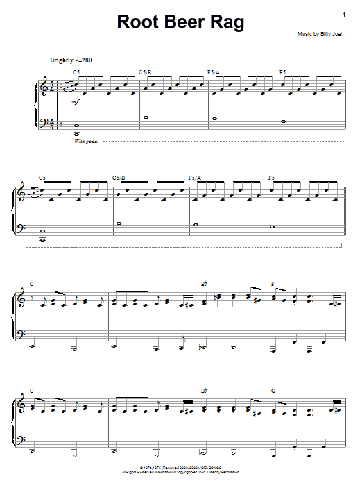 Billy Joel Root Beer Rag sheet music notes and chords arranged for Keyboard Transcription