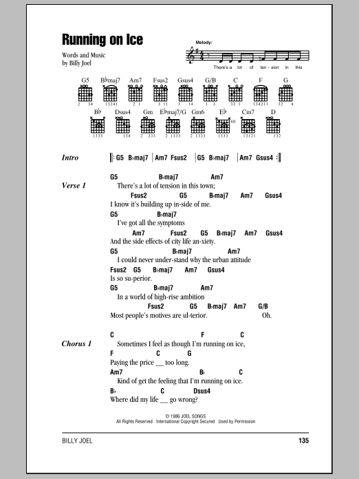 Billy Joel Running On Ice sheet music notes and chords arranged for Guitar Chords/Lyrics