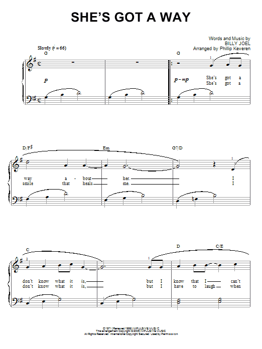 Billy Joel She's Got A Way (arr. Phillip Keveren) sheet music notes and chords arranged for Easy Piano