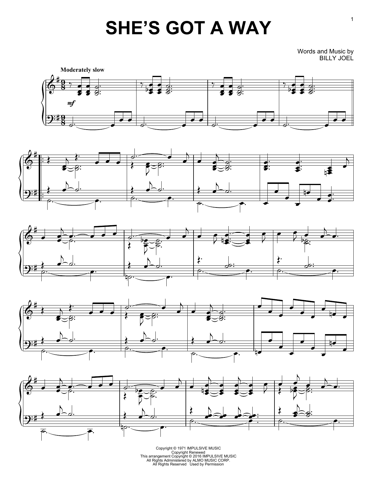 Billy Joel She's Got A Way [Jazz version] sheet music notes and chords arranged for Piano Solo